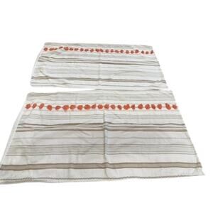 "URBAN STUDIO LINEN COMPANY" SET OF 2 Pillow Standard Q Shams ‎ Orange Pom Poms